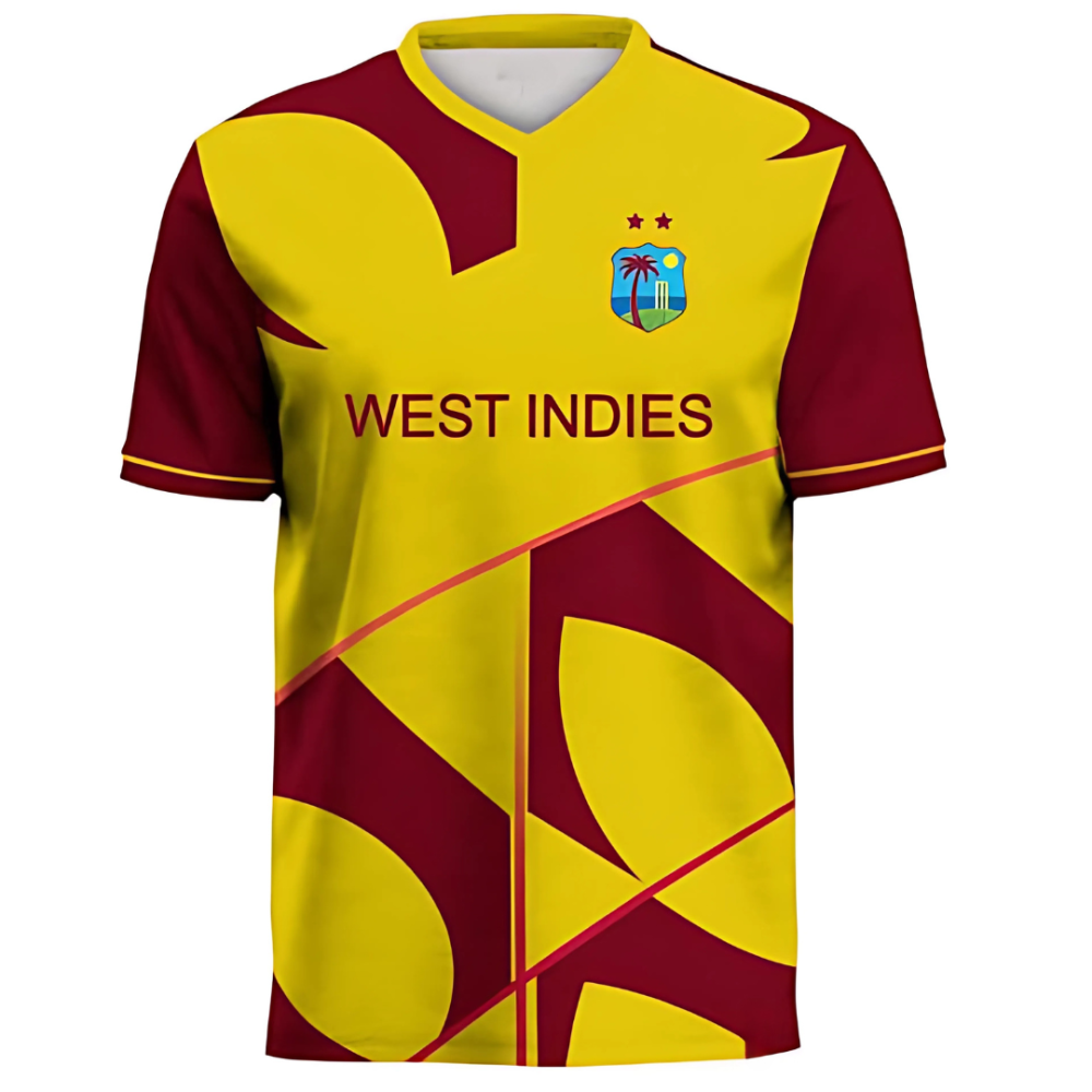 West Indies T20 World Cup 2021 Half Sleeves Cricket Fan Jersey - 100% Dryfit Polyester - With Name Personalization West Indies T20 World Cup 2021 Half Sleeves Cricket Fan Jersey - 100% Dryfit Polyester - With Name Personalization