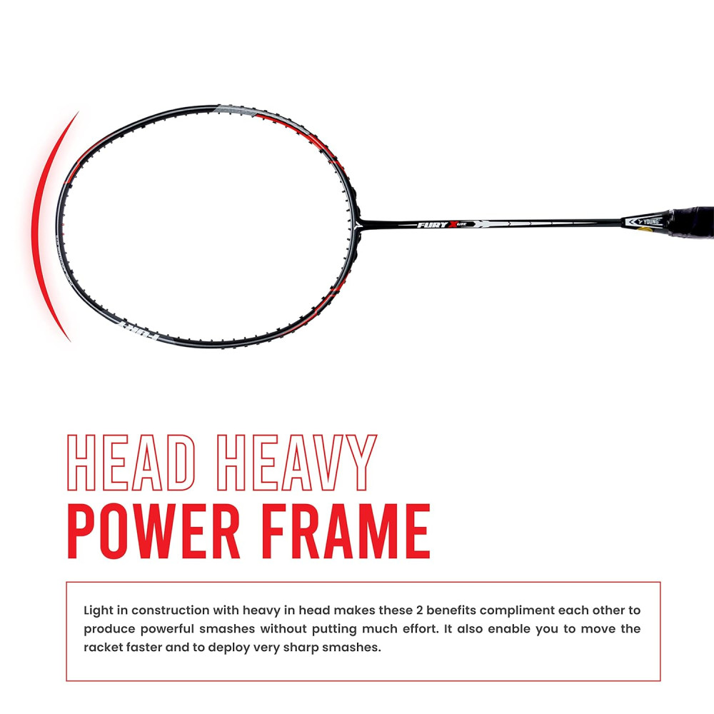 Young Fury X Lite (78 g, 30 LBS) Unstrung Badminton Racquet with Full Cover (Black Green)