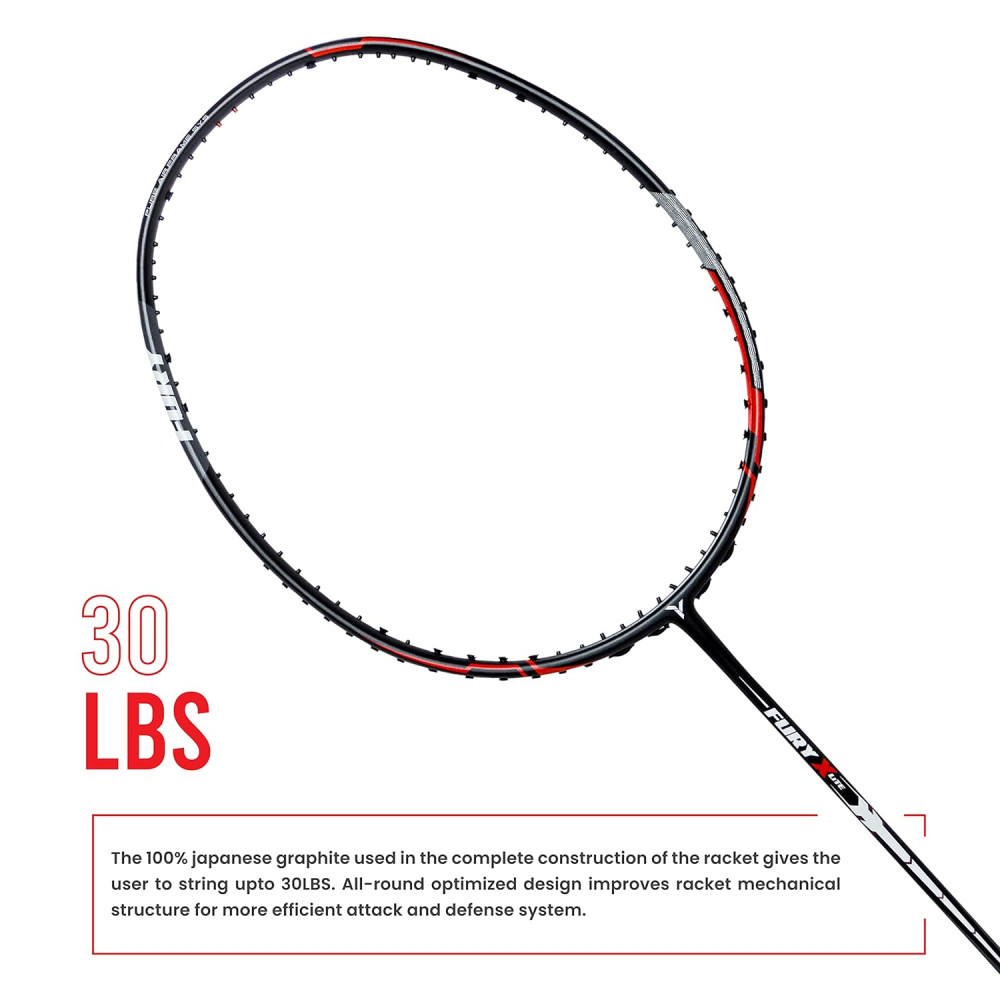 Young Fury X Lite (78 g, 30 LBS) Unstrung Badminton Racquet with Full Cover (Black Green)