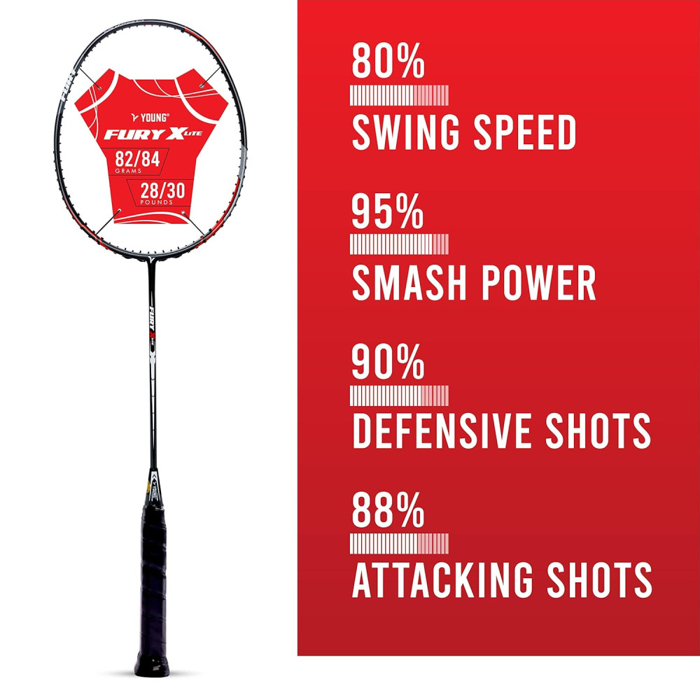 Young Fury X Lite (78 g, 30 LBS) Unstrung Badminton Racquet with Full Cover (Black Green)