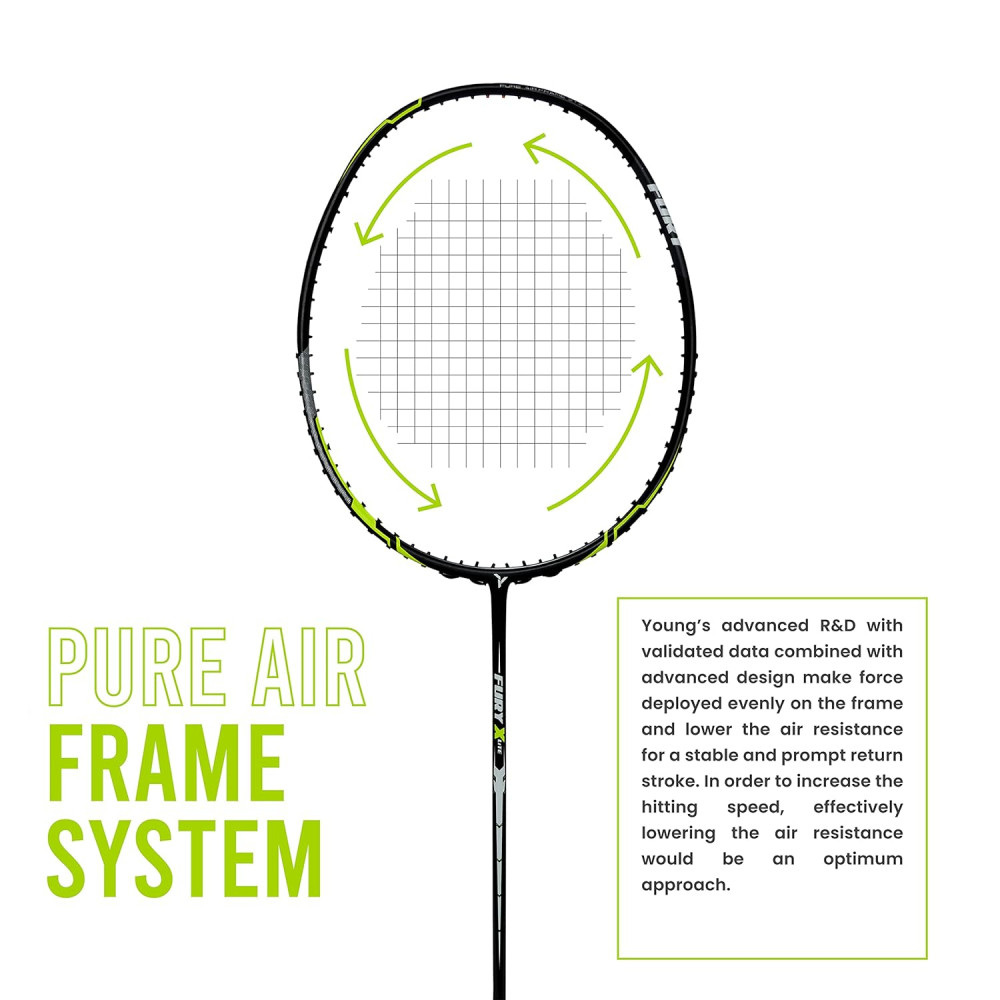 Young Fury X Lite (78 g, 30 LBS) Unstrung Badminton Racquet with Full Cover (Black Green)