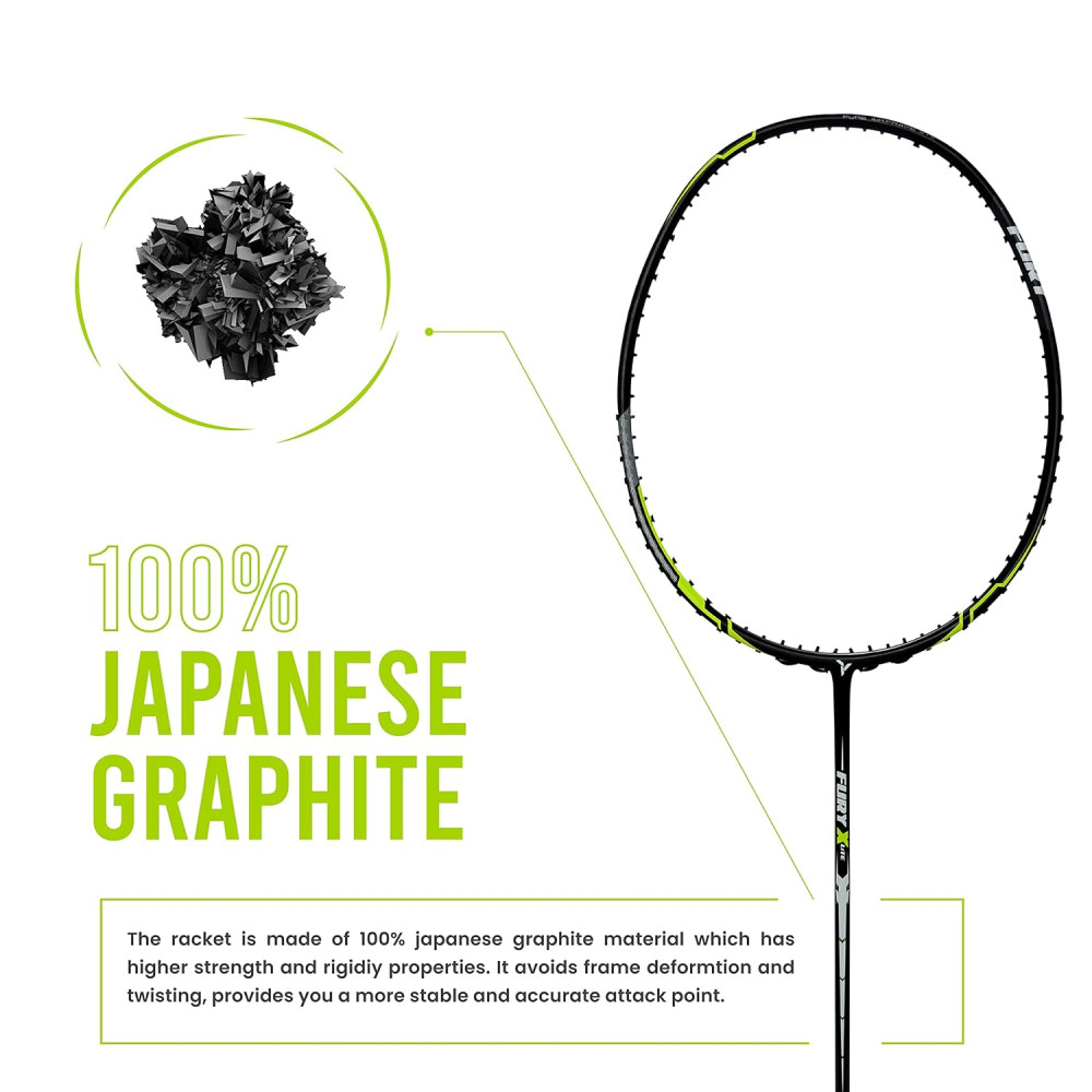 Young Fury X Lite (78 g, 30 LBS) Unstrung Badminton Racquet with Full Cover (Black Green)