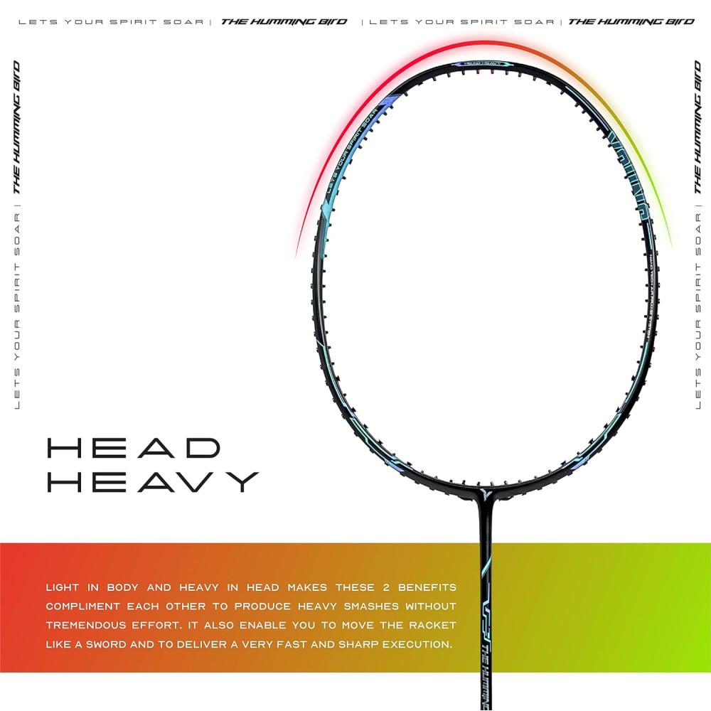 Young The Humming Bird Black Blue Green Badminton Racket + R2 Black Gold Kitbag Combo