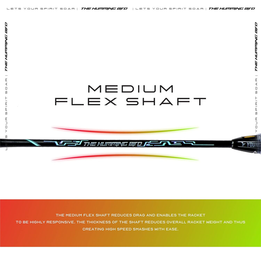 Young The Humming Bird Black Blue Green Badminton Racket + R2 Black Gold Kitbag Combo