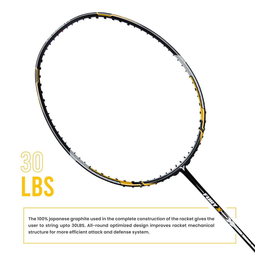 Young Fury X Power (Full Graphite, 30 LBS) Unstrung Badminton Racquet with Full Cover (Black Gold)