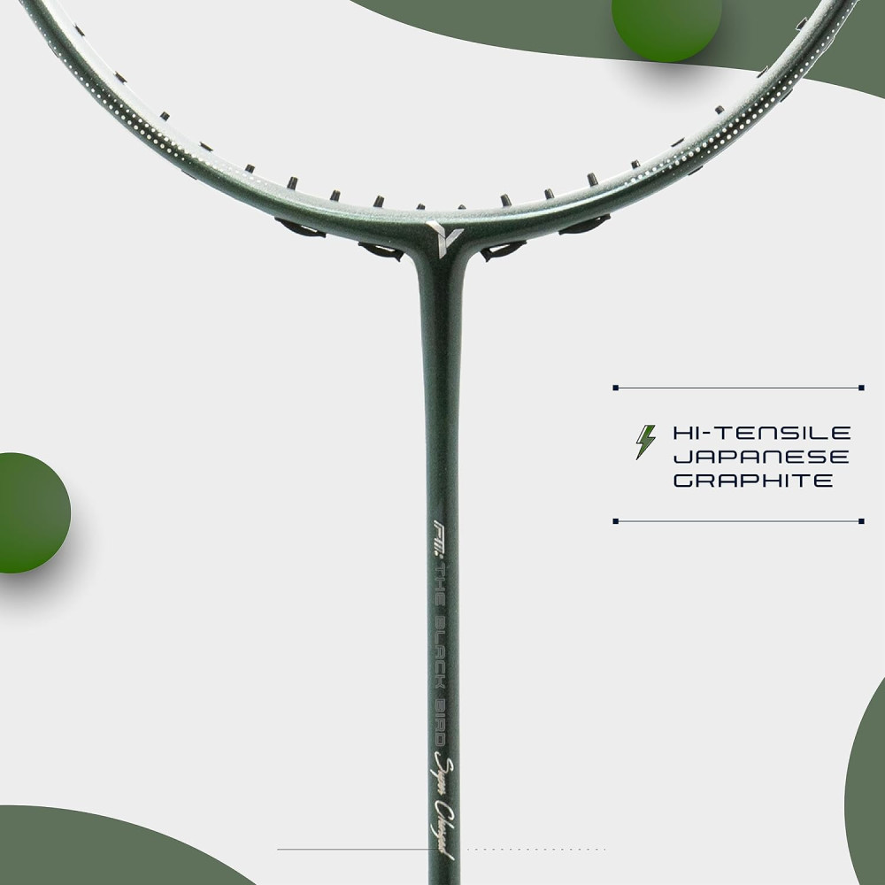 Young P11: The Black Bird Super Charged (78g Lightweight) 30 LBS | Japanese Graphite | Hi-Power Aero Frame | Head Heavy Badminton Racket with Customization and Full Cover (Green Silver)