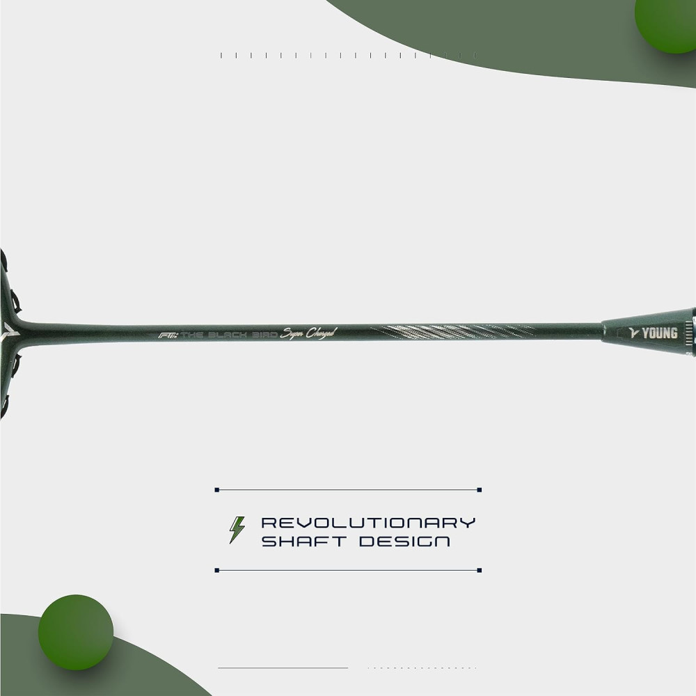 Young P11: The Black Bird Super Charged (78g Lightweight) 30 LBS | Japanese Graphite | Hi-Power Aero Frame | Head Heavy Badminton Racket with Customization and Full Cover (Green Silver)