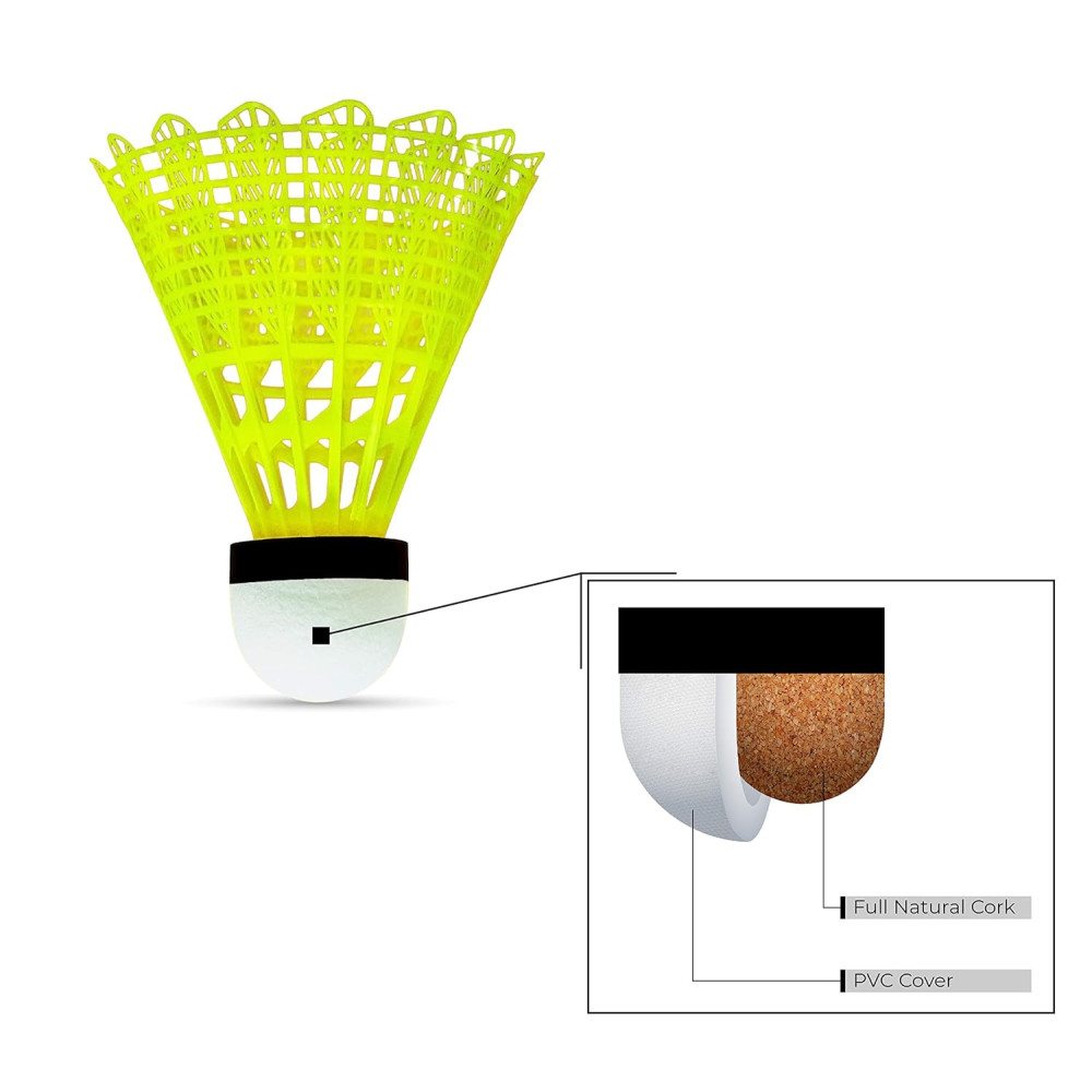 Li-Ning Bolt Gold Nylon Badminton Shuttlecock (Yellow, Slow Speed) | High Quality | Natural Cork Base