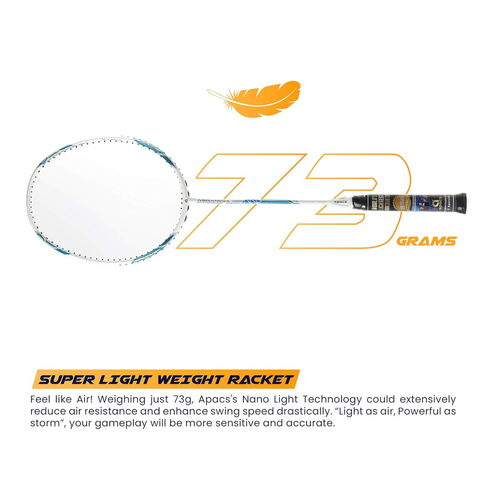 Apacs Asgardia Control (73 grams Ultra Lightweight) Made in Vietnam | Japanese Graphite Unstrung Badminton Racket with Full Cover | G2-4 1/8 inches (Orange)