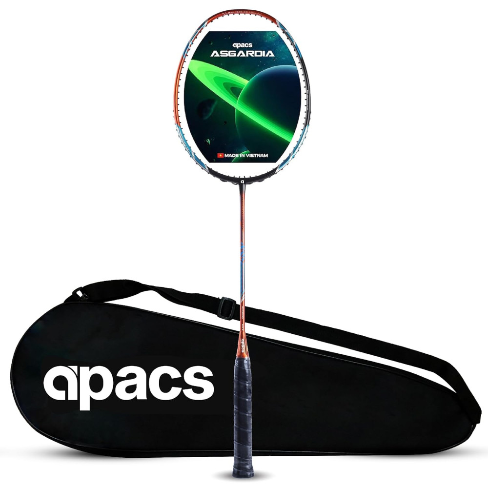 Apacs Asgardia Control (73 grams Ultra Lightweight) Made in Vietnam | Japanese Graphite Unstrung Badminton Racket with Full Cover | G2-4 1/8 inches (Orange)