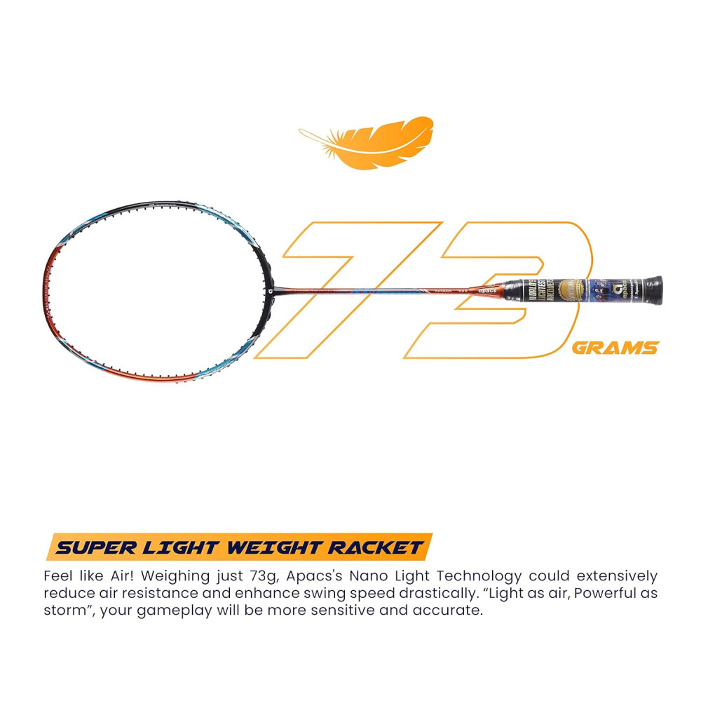 Apacs Asgardia Control (73 grams Ultra Lightweight) Made in Vietnam | Japanese Graphite Unstrung Badminton Racket with Full Cover | G2-4 1/8 inches (Orange)