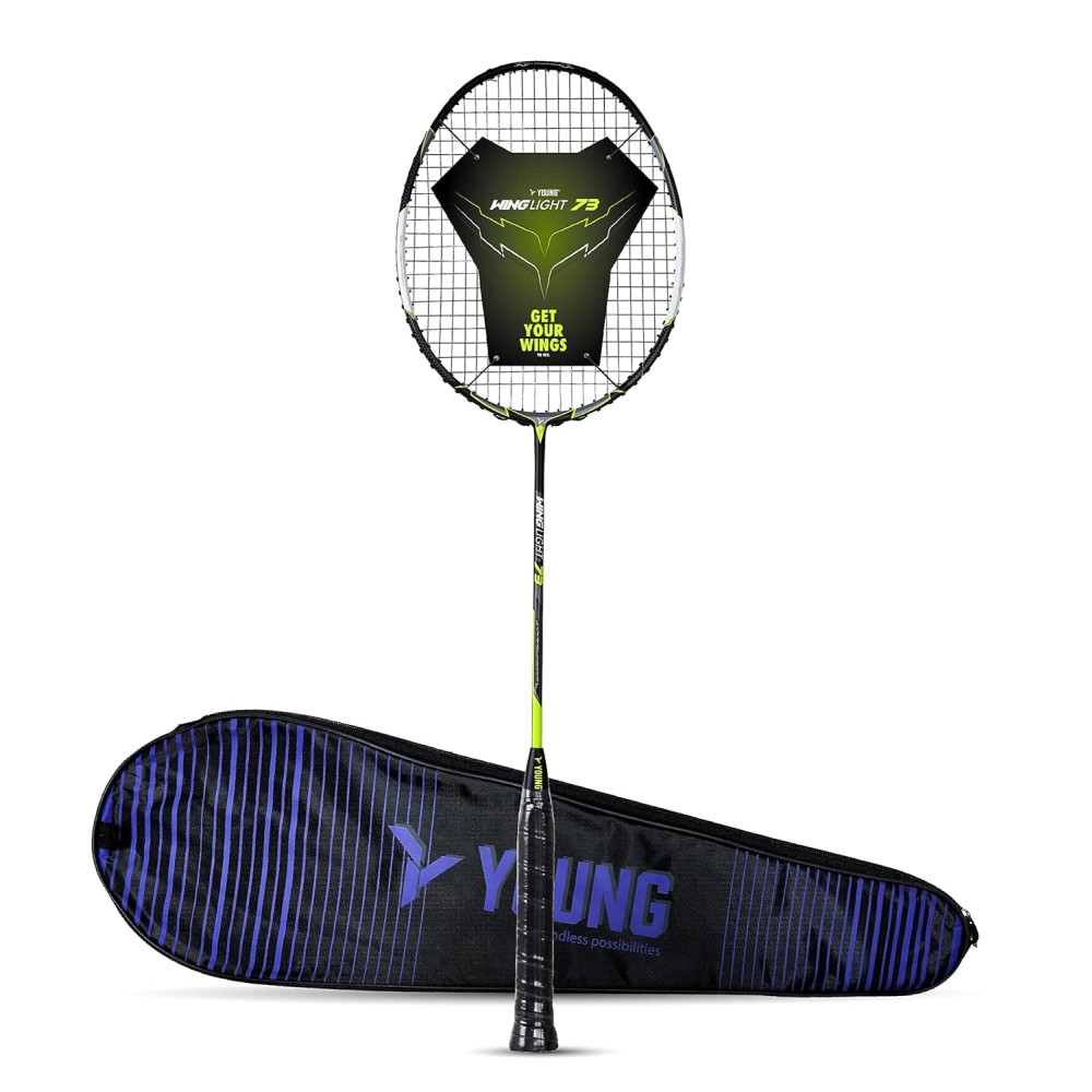 Young Wing Light 73 (73g, 30LBS) Strung Badminton Racquet with Full Cover (Black Green)