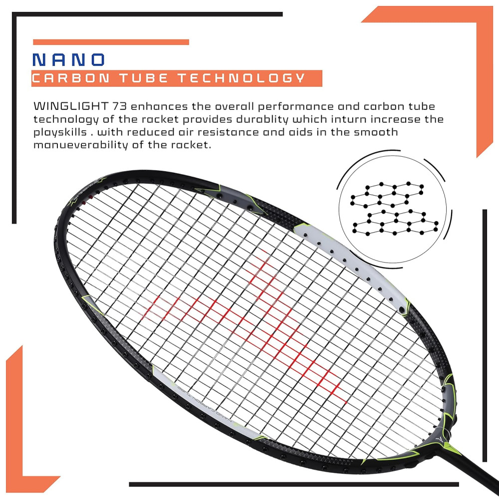 Young Wing Light 73 (73g, 30LBS) Strung Badminton Racquet with Full Cover (Black Green)