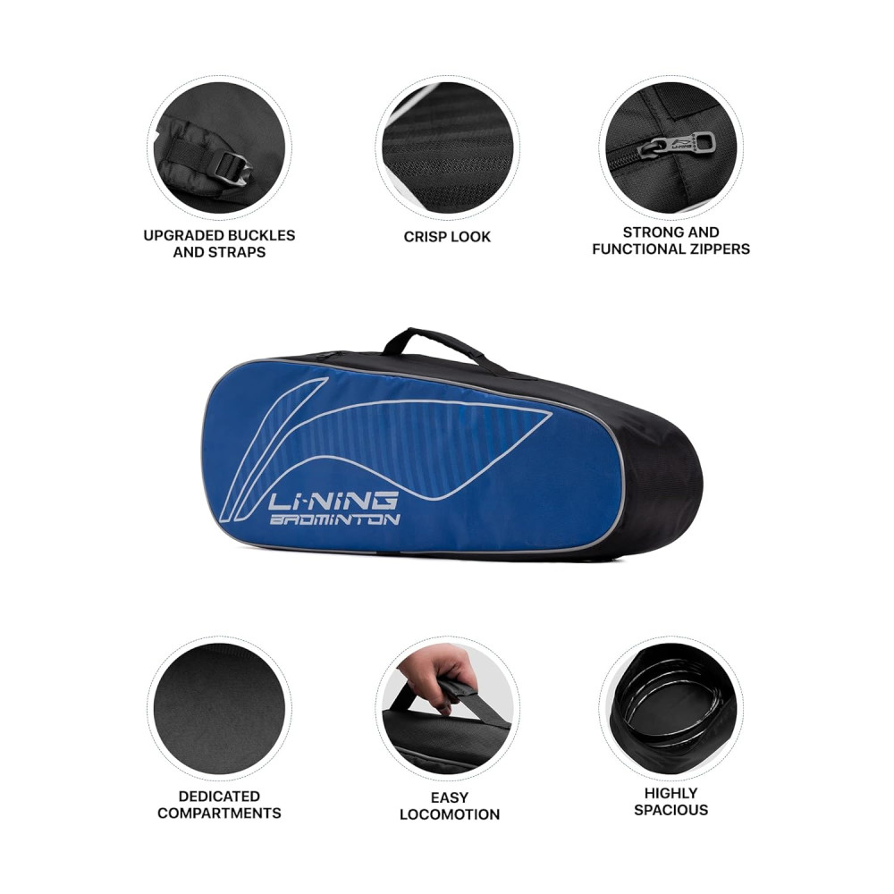 Li-Ning All Star Single Zip Polyester Badminton Kit Bag (Black, Large) | Dedicated Compartments | Unisex - Men, Boys, Girls, Women