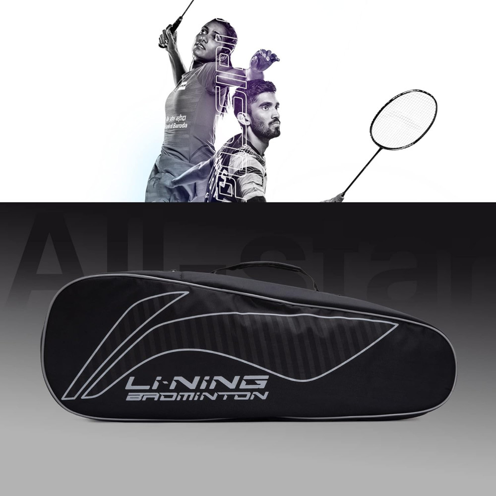 Li-Ning All Star Single Zip Polyester Badminton Kit Bag (Black, Large) | Dedicated Compartments | Unisex - Men, Boys, Girls, Women