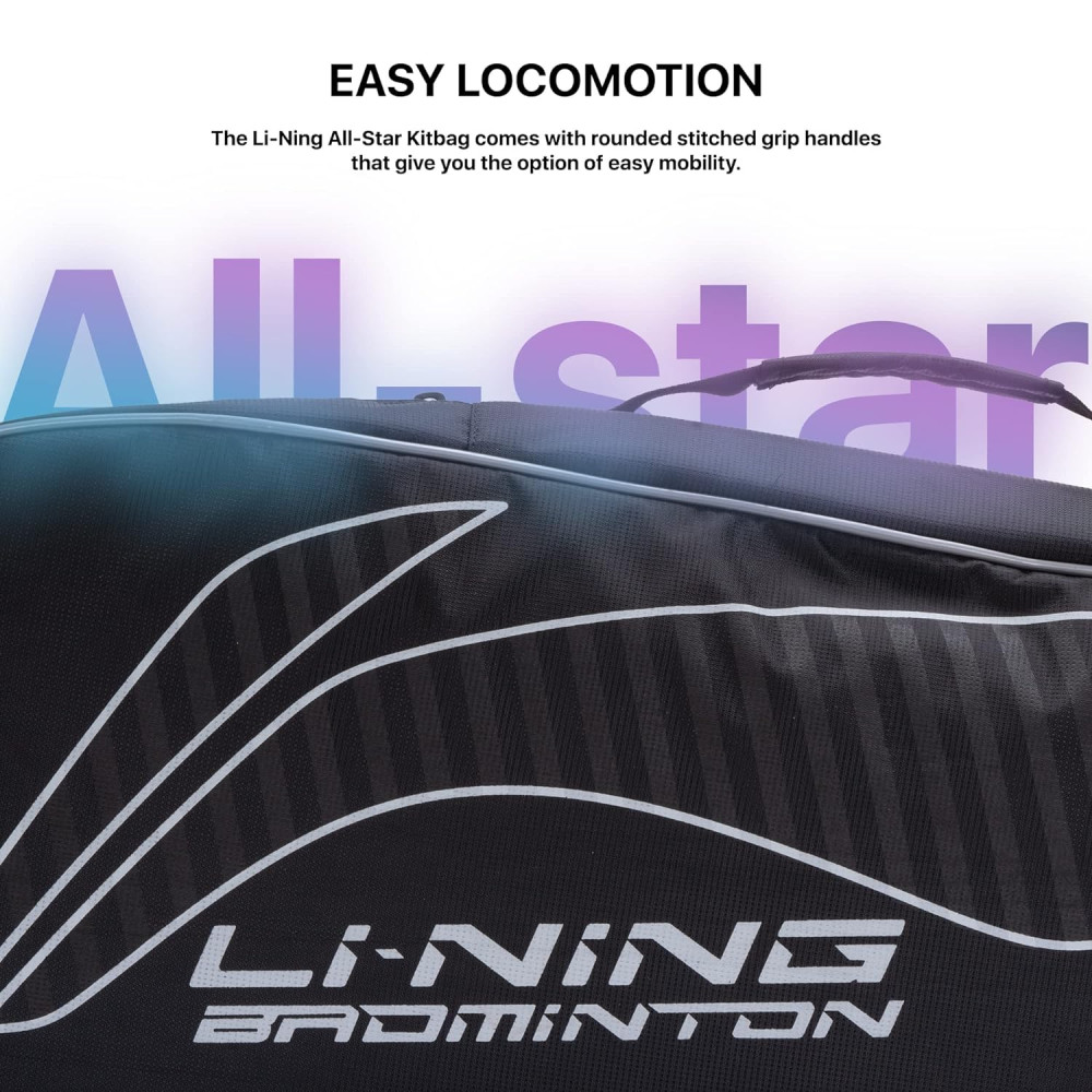 Li-Ning All Star Single Zip Polyester Badminton Kit Bag (Black, Large) | Dedicated Compartments | Unisex - Men, Boys, Girls, Women