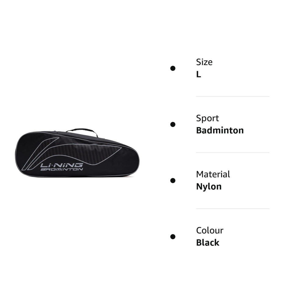 Li-Ning All Star Single Zip Polyester Badminton Kit Bag (Black, Large) | Dedicated Compartments | Unisex - Men, Boys, Girls, Women