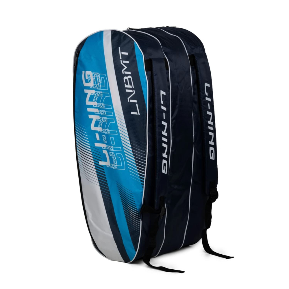 Li-Ning Spike Triple Compartment with Side Pouch (9 in 1) Badminton Kit Bag (Navy/Turquoise Blue)