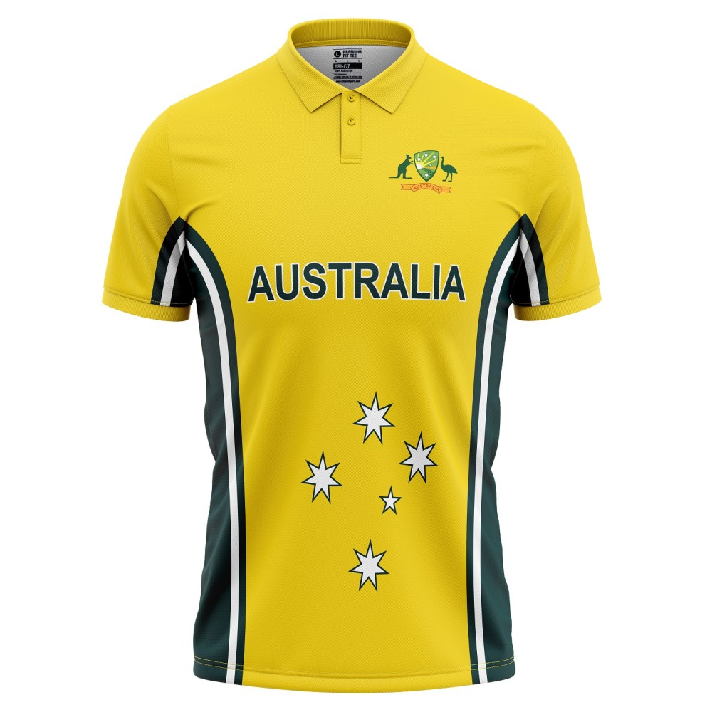 Australia Half Sleeves Cricket Fan Jersey - 100% Dryfit Polyester - With Name Personalization