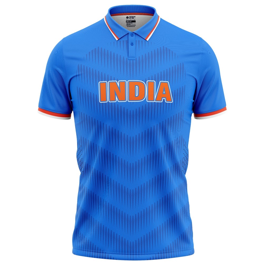 India ICC World Cup 2015 Half Sleeves Cricket Fan Jersey - 100% Dryfit Polyester - With Name Personalization India ICC World Cup 2015 Half Sleeves Cricket Fan Jersey - 100% Dryfit Polyester - With Name Personalization